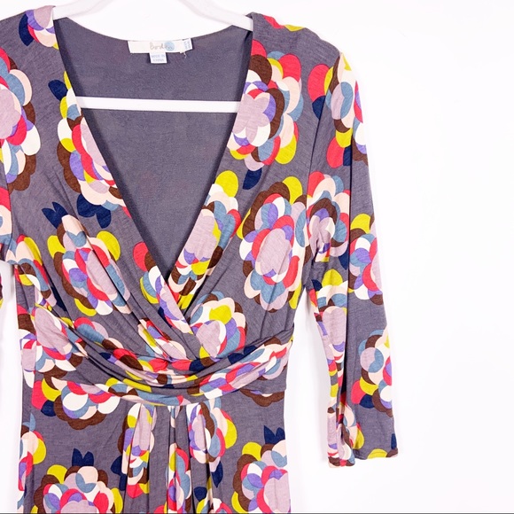 Boden | Faux Wrap Gray Floral Dress sz 8 Long - Picture 2 of 7